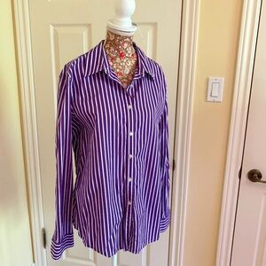 Ralph Lauren Cotton Purple and White Button Down Shirt Size 10